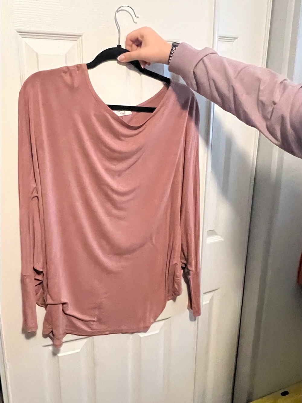 easel Dusty Mauve Long Sleeve Draped Top